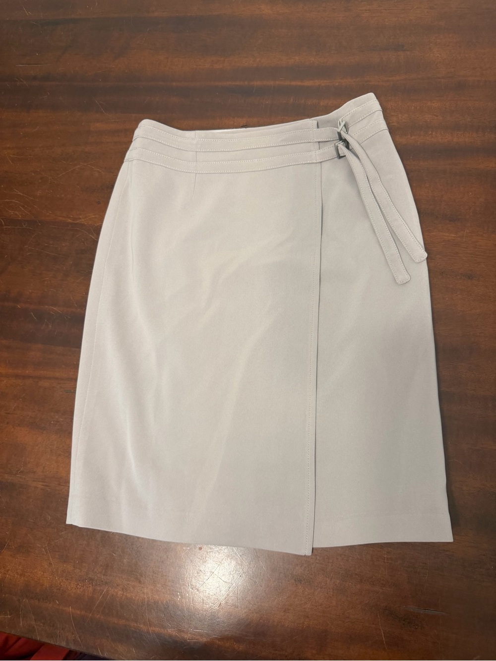 Worth Light Gray Wrap-Front Pencil Skirt